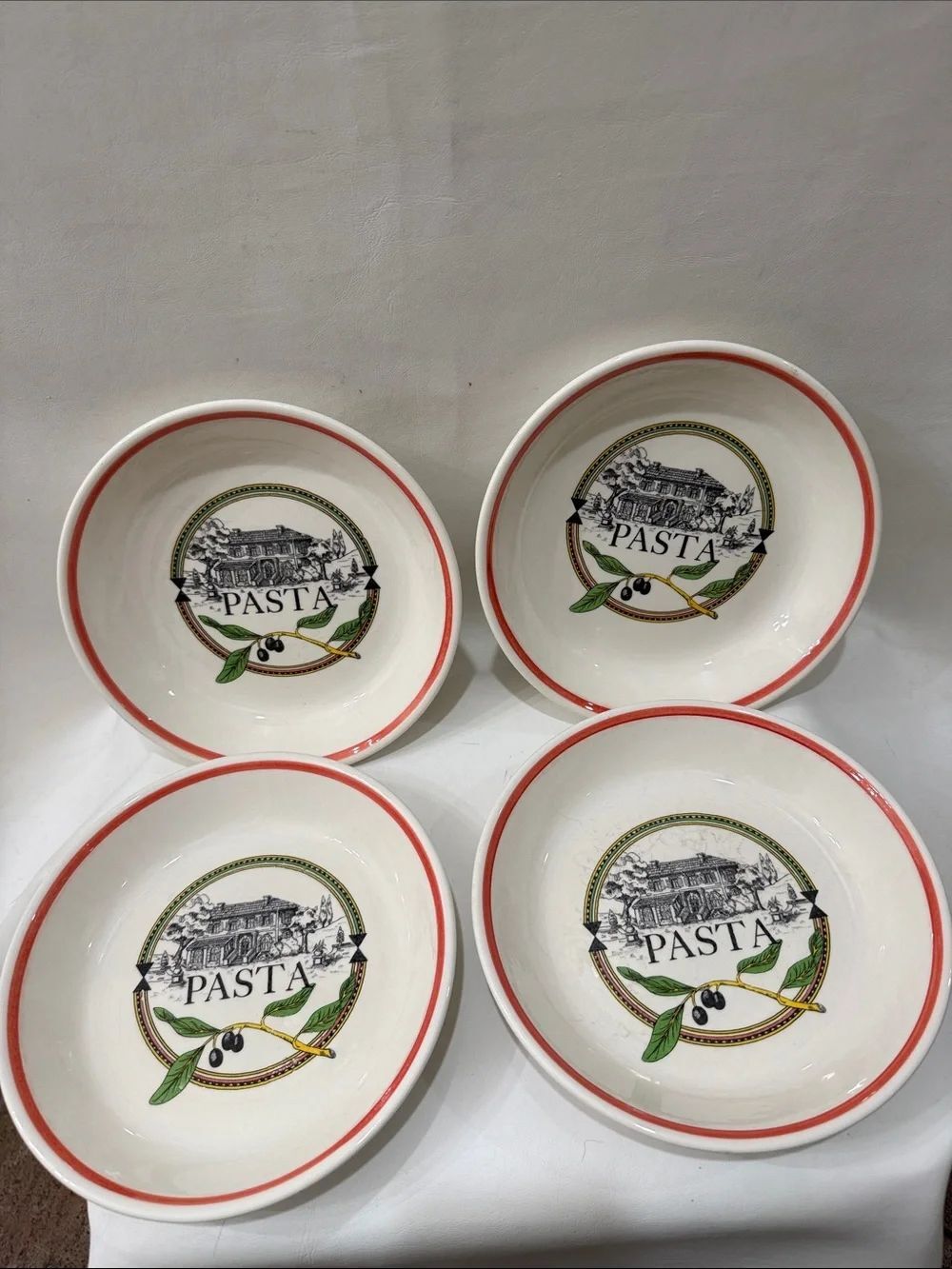 Ironstone Tableware Underglaze Italy Ceramic Pasta Bowls Set of 4 White Red